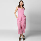 Women's Pink Stripe Jumpsuit with Cross Tie Up Back